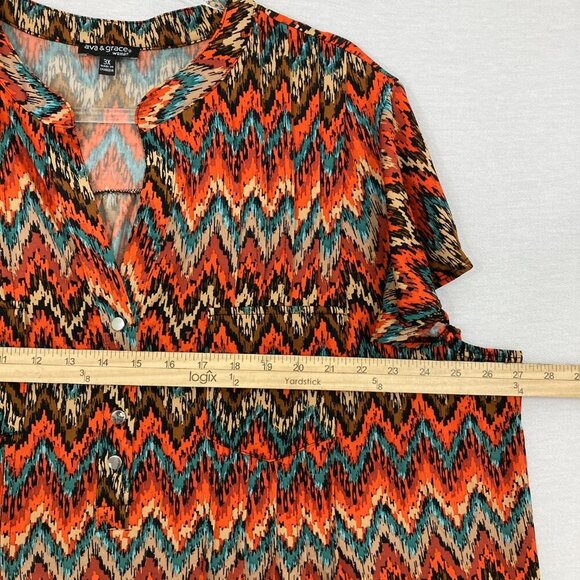 Ava & Grace Red Multi Color Chevron Stretch Short Sleeve Popover Blouse 3X - Picture 5 of 8